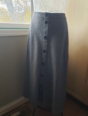 Wool Blend Women's Gray Button-Front A-Line Skirt